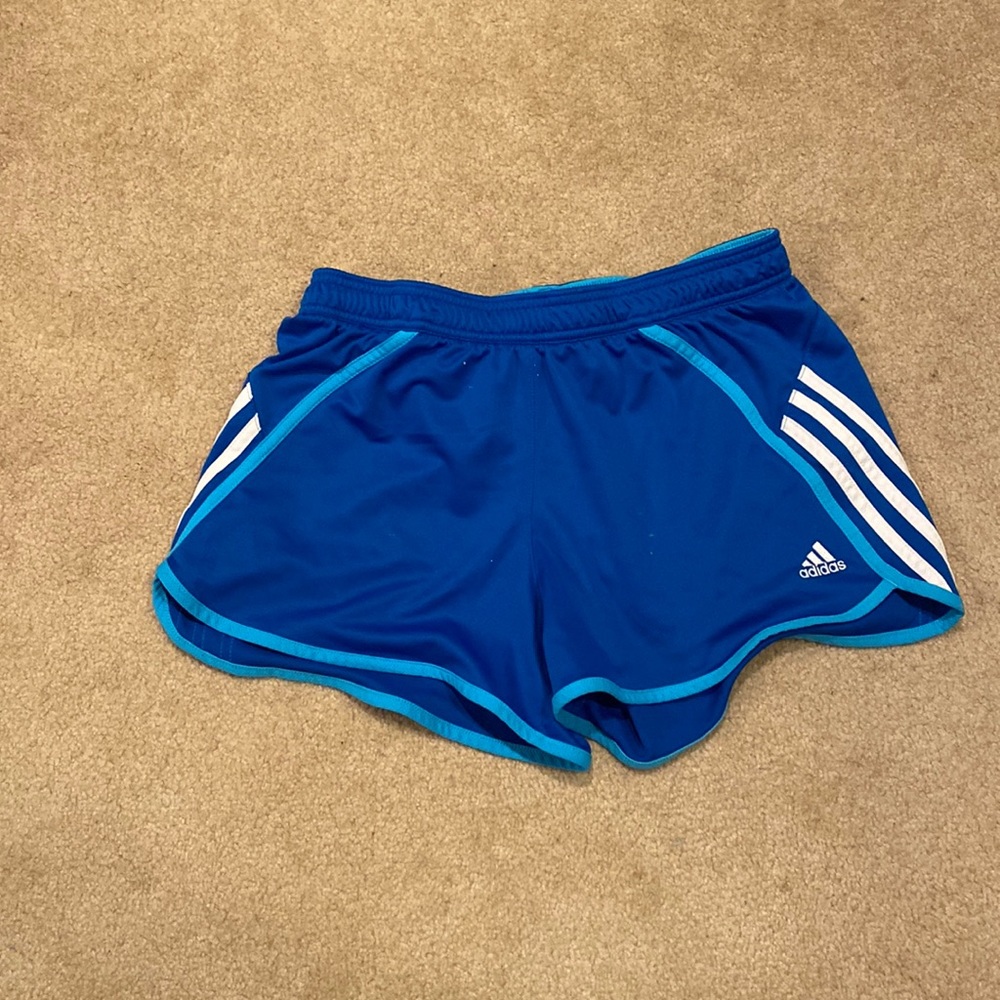 Blue adidas shorts, comfy
